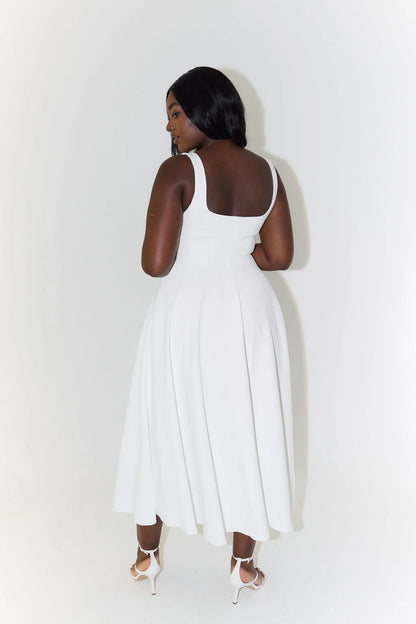 'MELODY' HIGH WAIST SQUARE NECK MIDI DRESS