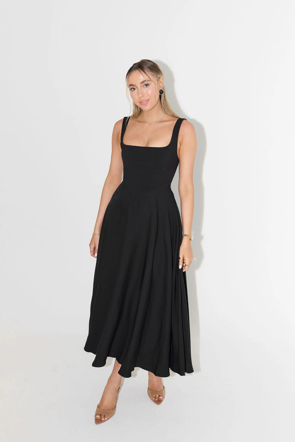 'MELODY' HIGH WAIST SQUARE NECK MIDI DRESS