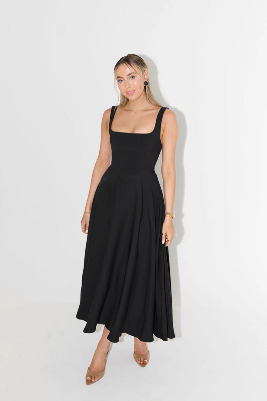 'MELANIE' HIGH WAIST SQUARE NECK MIDI DRESS